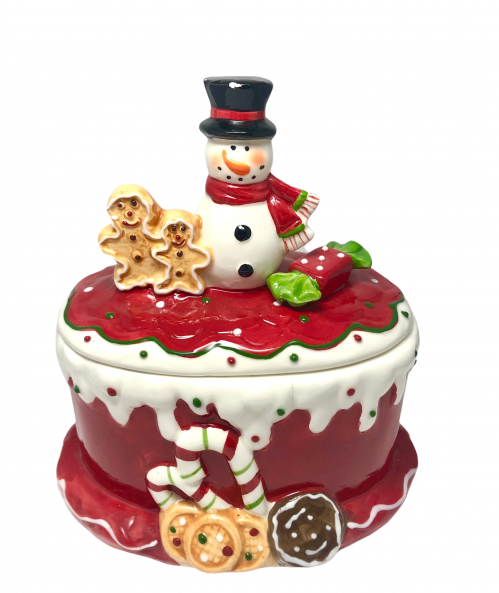 Contenitore Forma Torta Rossa con Pupazzo di Neve H 20X19X1 016426